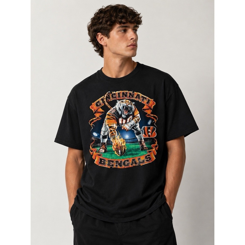 Vintage Cincinnati Bengals Shirt Mens XL Y2K 2000s Black Tiger Ohio NFL Tag Team